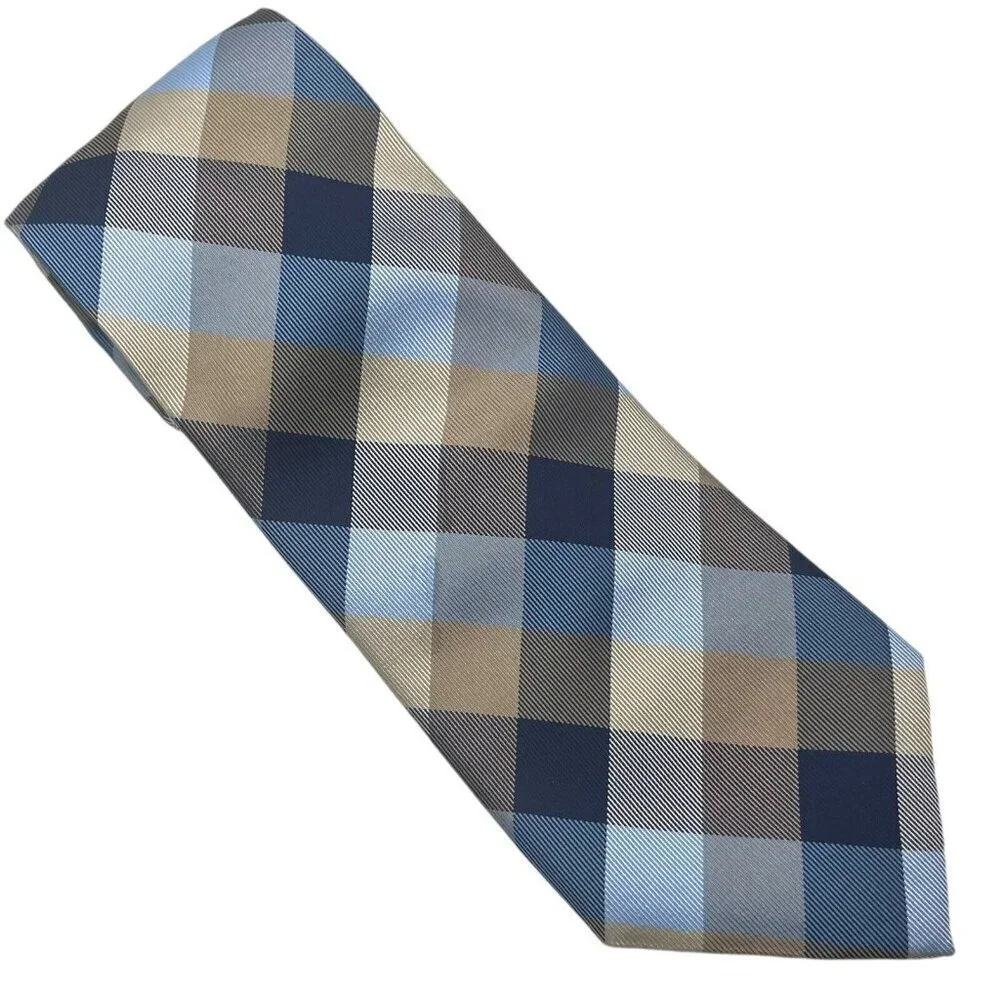 Tommy‎ Hilfiger Men Casual Neck Tie Buffalo Plaid Tartan Brown Blue Necktie